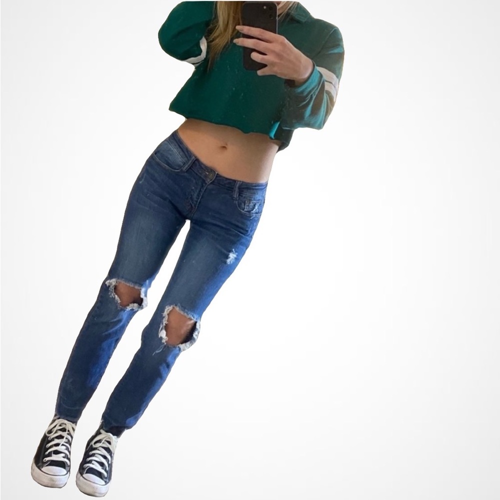 Machine Low Rise Distressed Skinny Jeans